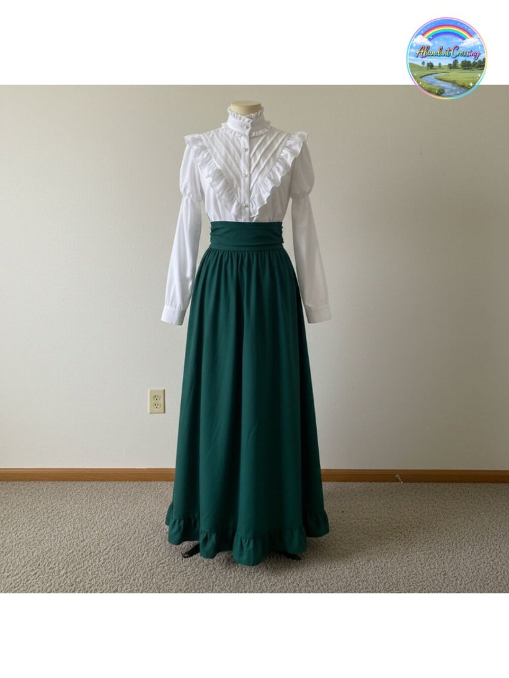 Victorian 2-Piece Dress Set Ruffled Ball Gown Blouse Skirt Belt Costume